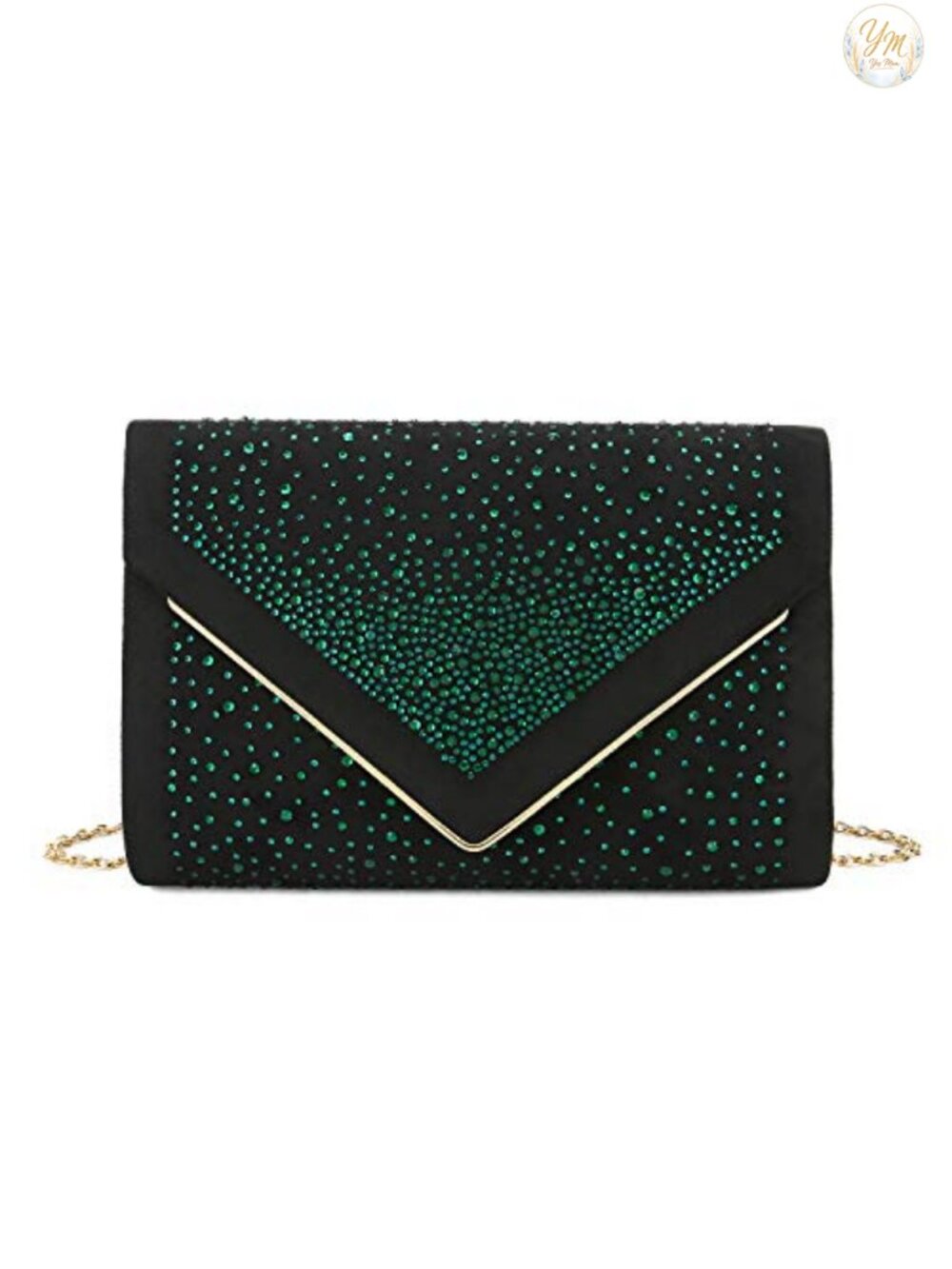 Rhinestone Faux Suede Envelope Clutch Evening Bag with Chain Strap